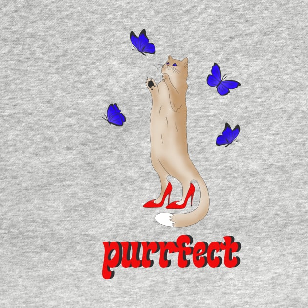 Purrfect - a cute cat in red shoes chasing butterflies by Cute_but_crazy_designs